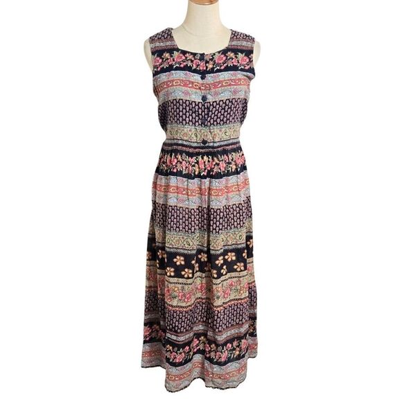 Floral Patchwork Sleeveless Midi Dress - Multicolor - Picture 1 of 6
